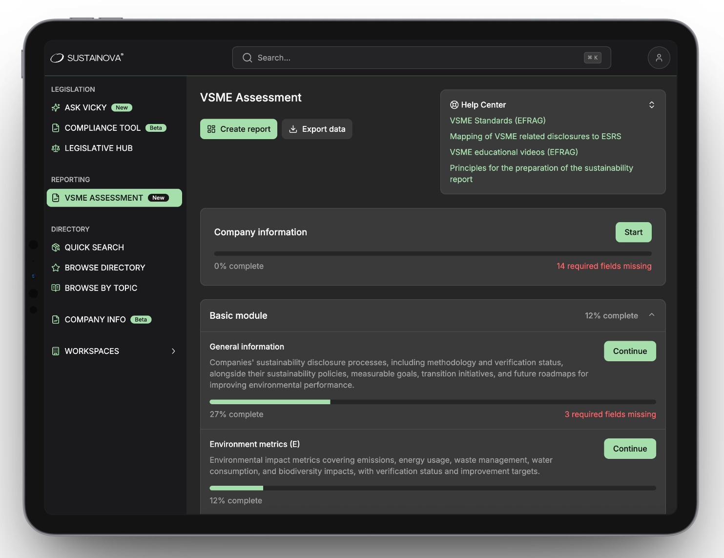 VSME Assessment Tool on laptop